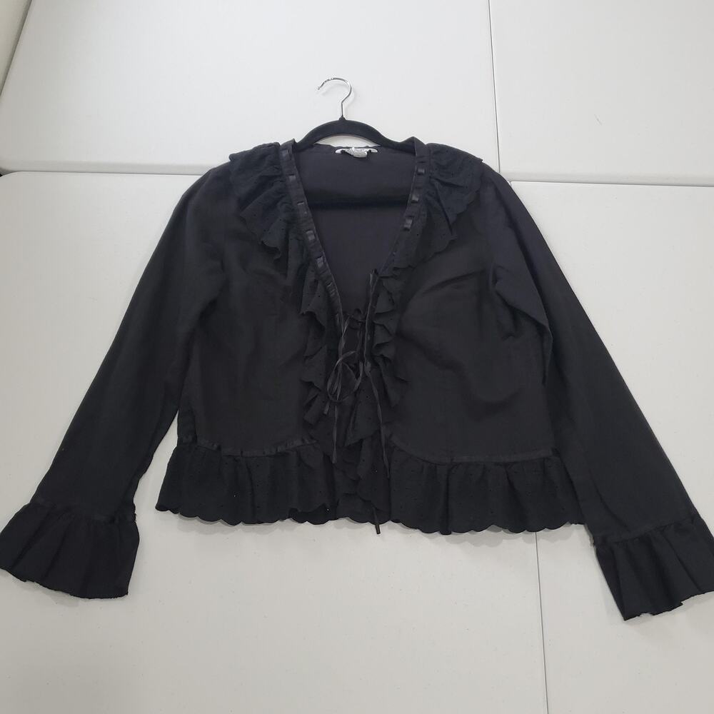 Zara Blouse Womens XL Black Tie Front Fairy Whimsigoth Gothic Bell Sleeve Top